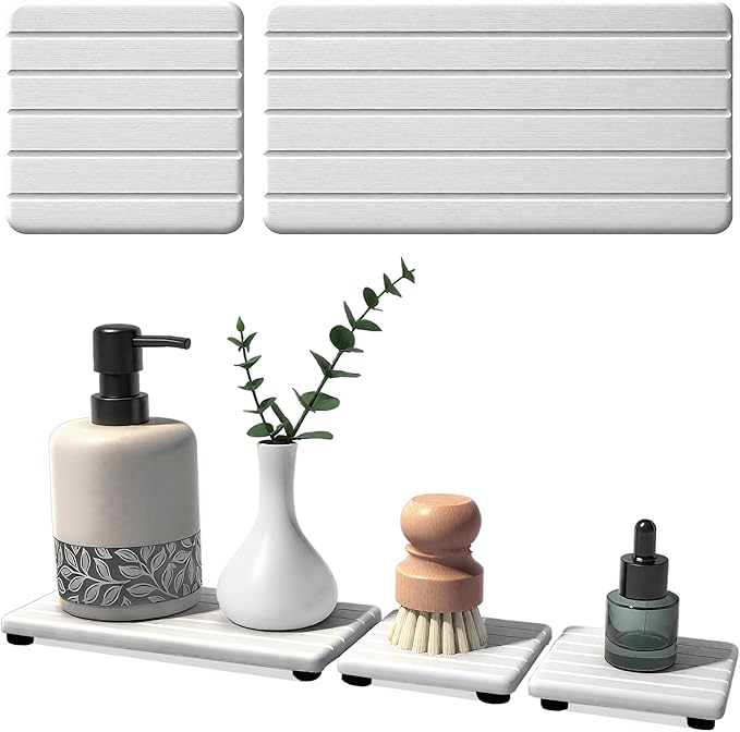 3PCS Stone Drying Tray, Stones Soap Trays, Water Absorbing Stone Tray for Sink, Fast Dry Diatomite Stones Mat, Used for Hand Soaps,Sponge,Toothbrush Holder in Bathroom Counter and Kitchen Sinks