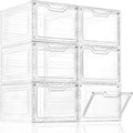 6 Pack Closet Organizers and Storage,Clear Stackable Plastic Storage Bins with Lids Magnetic Doors,Clothes Organizers and Storage,Plastic Craft Containers for Wardrobe Kitchen Bathroom Office