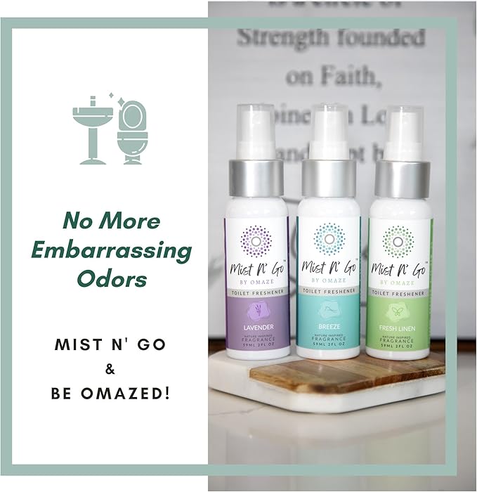 Mist N’ Go by Omaze Travel Bathroom Spray for Toilet Spray Odor Eliminator - Travel Toilet Spray for Bathroom Air Freshener Spray for Bathroom Deodorizer - Breeze Regular Size (2oz x3)
