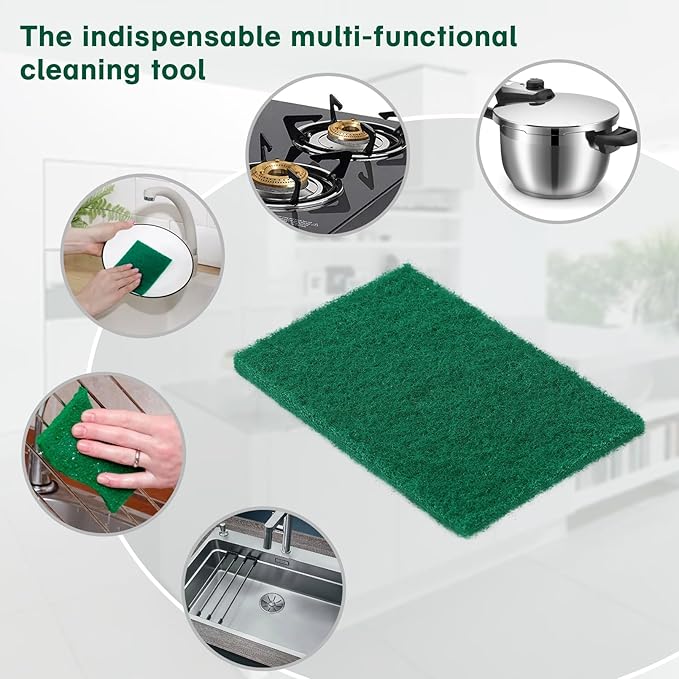 100 Pcs Scouring Pads,Heavy Duty Scour Pads,Dish Scrubber Scouring Pads,Non Scratch Scrubber Pads,Reusable Green Household Scrub Pads for Dishes Kitchen Scrubbers & Metal Grills,3x4in