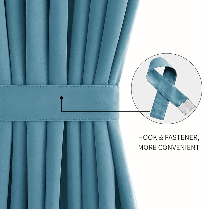 DWCN French Door Curtains – Rod Pocket Thermal Blackout Curtain for Doors with Glass Window, Kitchen and Patio Doors for Privacy, 54 X 72 Inches Long, 1 Curtain Panel with Tieback, Stone Blue