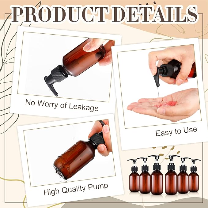 Tessco for you 12 Pack Amber Soap Dispenser Empty Plastic Pump Bottles Dispenser Refillable Shampoo Container for Hand Sanitizer Soap Lotion Body Wash Conditioner Bathroom Kitchen Travel(3.4 Oz)