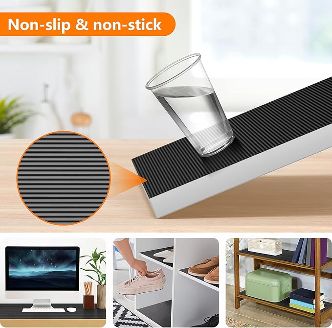 Shelf Liners for Kitchen Cabinets Non Adhesive Drawer Liner EVA Material Cupboard Mat Refrigerator Mats Washable Fridge Liner for Cabinet, Storage and Desks 11.8 x 59 Inches Black