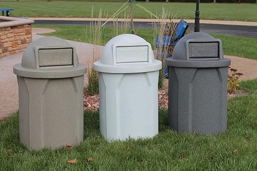 42 Gallon Circle 100% Recycled Plastic Heavy Duty Outdoor Commercial Trash Can with Push Open Dome Lid and Internal Liner | Great for Schools and Businesses - Light Granite