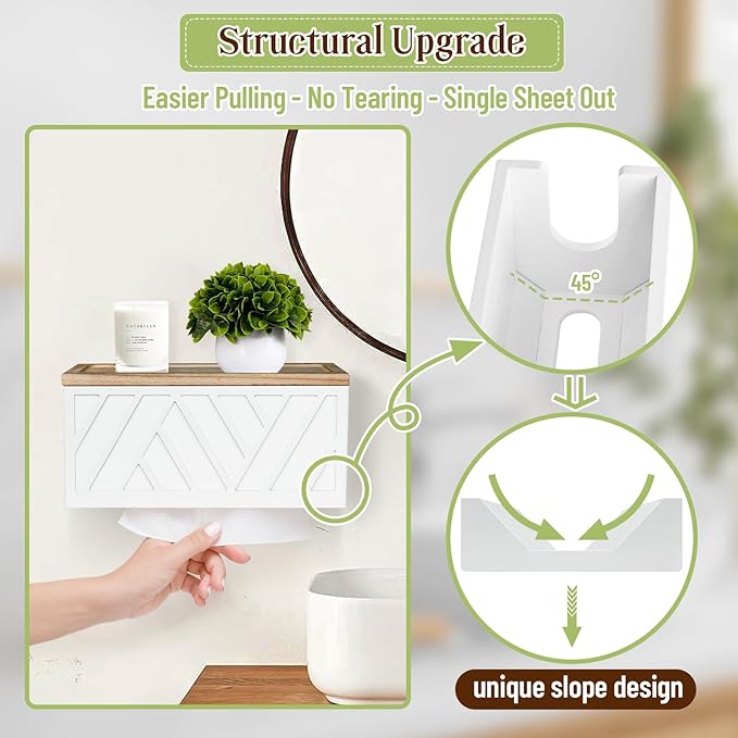 Set of 2 Paper Towel Dispenser Wall Mount, Paper Towel Holder Wall Mounted with Lid, Solid Wood Commercial C-Fold, Z-Fold, Trifold Hand Paper Towel Holder Hand Towel Holder for Bathroom Kitchen Decor