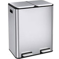 16 Gal (2 x 30 L) Dual Trash Can, Stainless Steel Kitchen Garbage Bin, Recycle Dustbin with Odor Control Box, Soft-Close Lid, Inner Buckets, Side Handle, Step Pedal, for Home Office