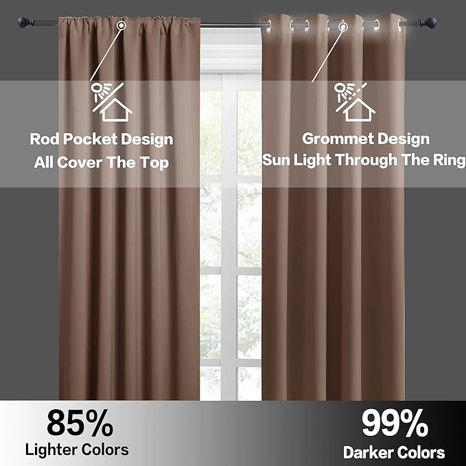 RYB HOME Large Curtains for Living Room 84 inches Length, Blackout Privacy Room Divider Curtains for Doorway Closet Basement Patio Door Bay Window, W 70 x L 84, Mocha, 2 Panels