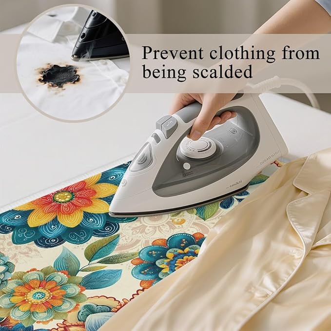 Boho Ironing Mat Foldable Ironing Pad Portable Board Iron Board Alternative Cover,Foldable Cover Flower Small Iron Mat for Table Top,Washer and Dryer 32 x 16 Inch
