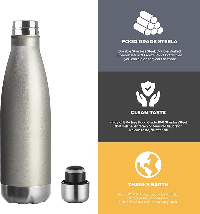 MEWAY 17oz Sport Water Bottle Vacuum Insulated Stainless Steel Leak-Proof Double Wall Cola Shape Water Bottle,Keep Drinks Hot & Cold(Cold Gray,1 Pack)