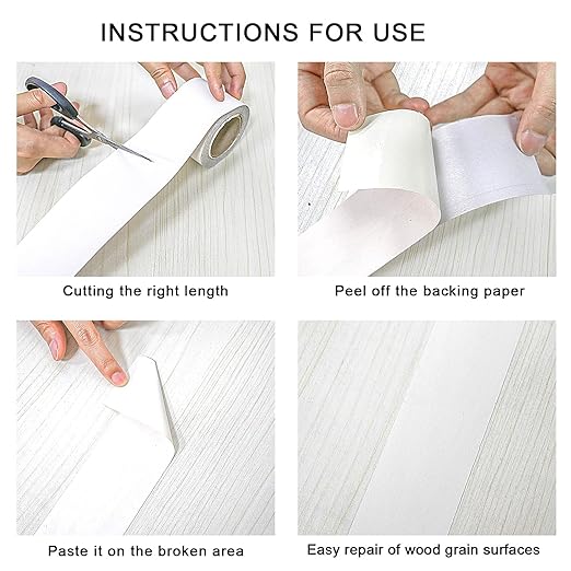 BOMEI PACK Wood Grain Repair Tape,Self Adhesive Repair Patch for Furniture, Floors, Cabinets, Windows, Doors, RV, Home Decor and DIY Projects (2, White)