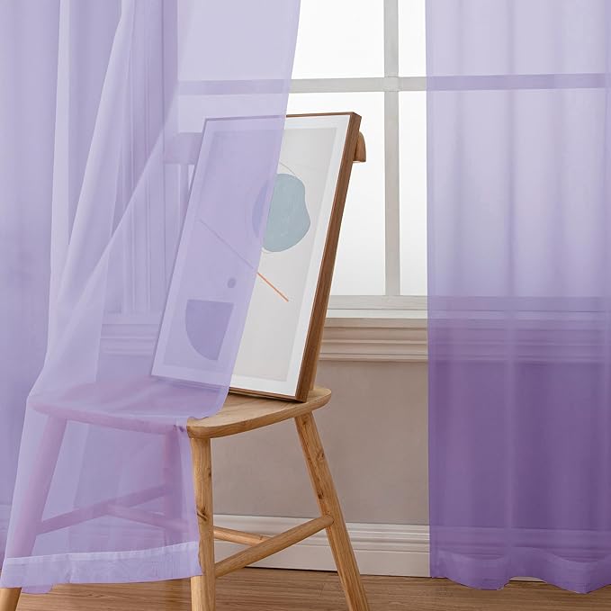 Chyhomenyc Lilac Sheer Curtains 96 inches Long 2 Panels, Light Filtering Soft Airy Solid Elegant Voile Window Treatment Drapes for Bedroom Living Room Wedding Party Decor, 42 Wx96 L, 8FT L