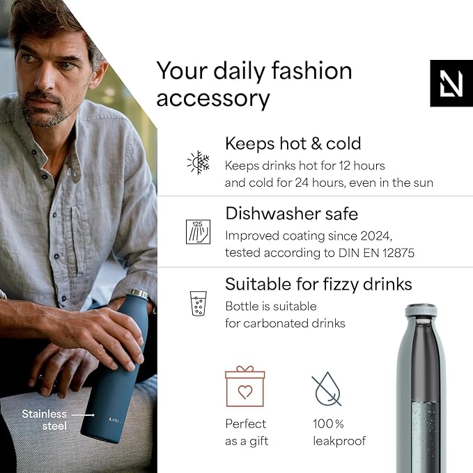 LARS NYSØM Stainless Steel Insulated Water Bottle 12oz 17oz 25oz 34oz 51oz | Insulated Thermo Flask for Hot and Cold Beverages | Leakproof Drinking Bottle (Sky Blue, 17oz)