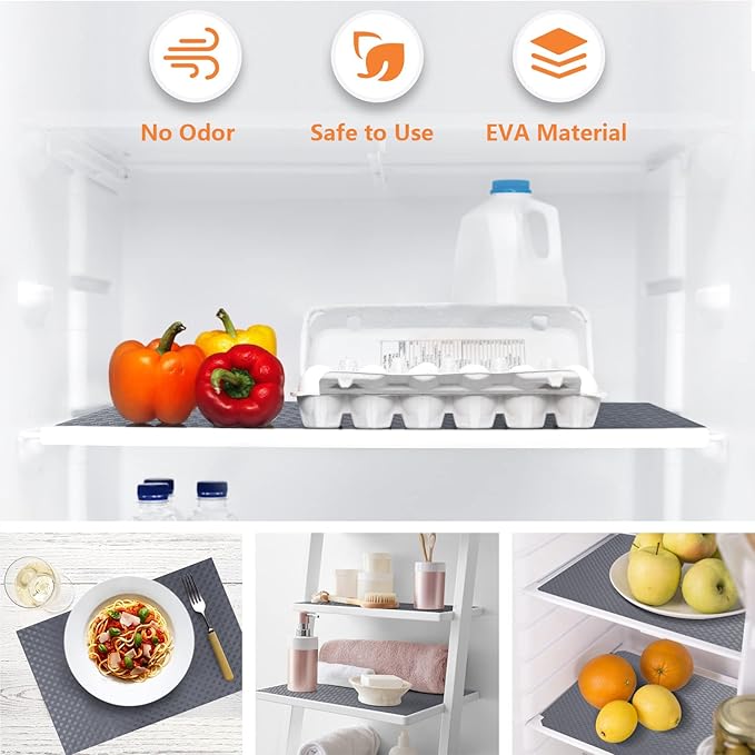 Shelf Liners for Kitchen Cabinets Refrigerator Liners Waterproof Kitchen Cupboard Liner Non-Slip Drawer Mats EVA Material Non Adhesive Fridge Liner for Shelves - Gray 17.5 x 236.2 Inches x 2 Rolls