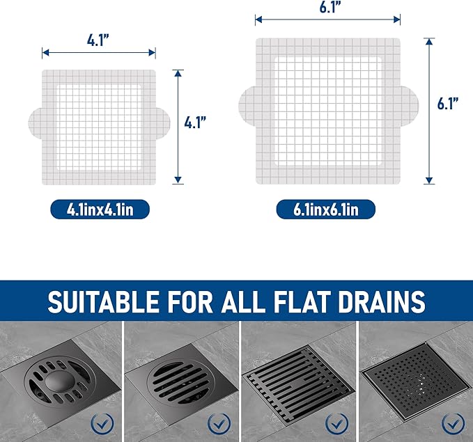Disposable Hair Catcher Shower Drain Mesh Stickers, Hair Catchers for Shower, 25 Pack, 4.1 Inch - Square
