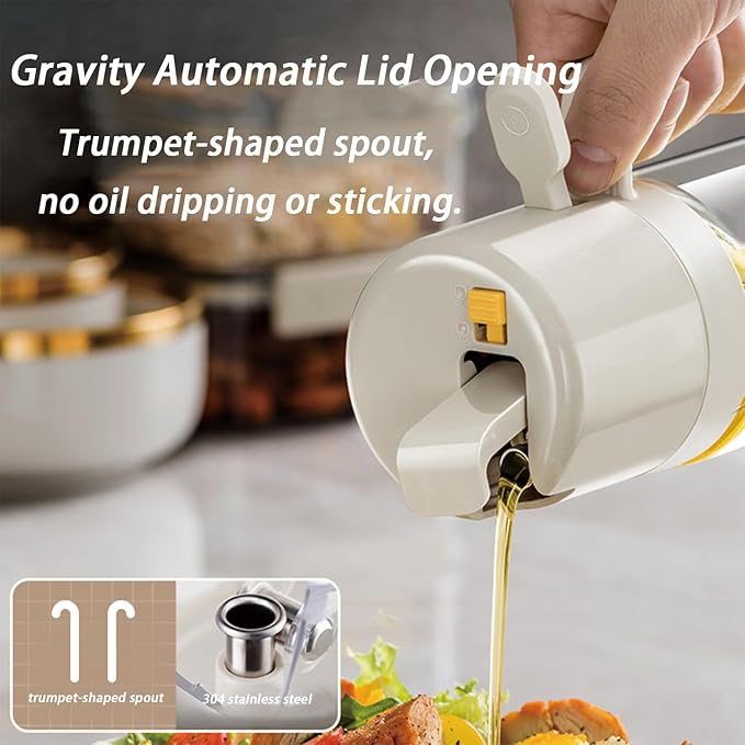 2 in 1 Glass Oil Sprayer and Dispenser for Kitchen, 550ml Olive Oil Bottle, Leakproof Food-Grade Oil Mister & Pourer for Air Fryer, BBQ, Salad, Baking