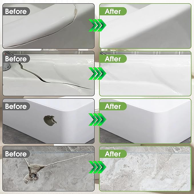 Fiberglass Tub Repair Kit (Color Match), Porcelain Sink and Bathtub Repair Kit for Chips, Cracks, Holes, Rust, Scratches on Toilet, Shower Tile, Enamel, Acrylic, Ceramic, Quartz, Marble