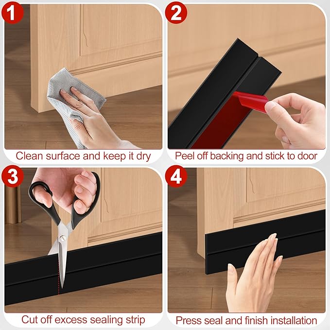 MYFAMIREA Door Weather Stripping 2IN (W) x 10FT (L) Door Draft Stopper Seal Tape Silicone Seal Strip Self Adhesive Shower Sweep Insulation Tape Side Bottom Strip for Sliding Glass Window Gap, Black