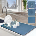 Dish Drying Mat for Kitchen Counter, 16"x24" Dish Drying Pad with Non-slip Rubber Backed, Hide Stain Anti Absorbent for Kitchen Counter, Drying Mat for Coffee Machine Dish Rack (Blue)