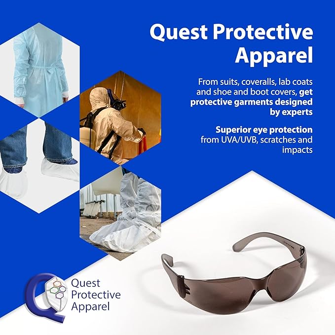 Quest Protective Apparel Safety Glasses for Men and Women - Anti Fog Safety Goggles for Shooting, Lab, or Construction – Polycarbonate Eye Protection [Smoke & Pack of 2]
