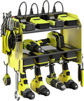 CCCEI Modular Power Tool Organizer Wall Mount with Charging Station. Garage 4 Drill Storage Shelf with Hooks, Screwdriver, Drill Bit Heavy Duty Rack, Tool Battery Holder Built in 8 Outlet Power Strip.