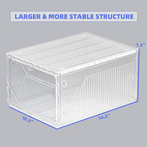 10 Pack Upgraded XX-Large Storage Organizer with Magnetic Door, New structure is more stable, Thicken & Sturdy Clear Stackable Interconnectable Shoe Box for Entryway, Closet, Under Bed
