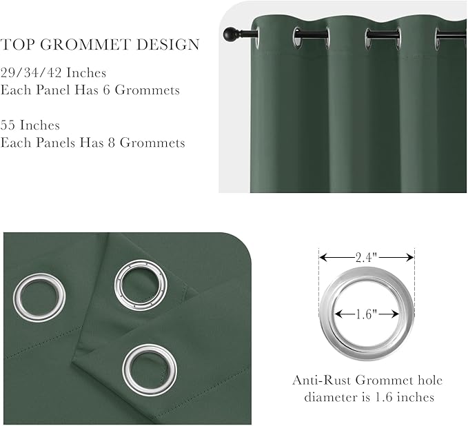 PONY DANCE Dark Green Blackout Curtains 80 inch Long 2 Panels Set, Thermal Insulated Solid Grommet Closet Curtains for Bedroom Closet Door, Temporary Doorway Cover Room Divider Drapes, W 55" x L 80"