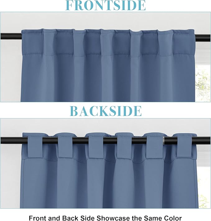 RYB HOME Kitchen Window Curtains - Blackout Privacy Half Window Curtains for Bedroom Bathroom Dining Living Room Cafe Office Short Tiers Drapes, W 34 x L 36 inches, 2 Panels, Stone Blue