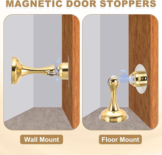 MECCANIXITY Magnetic Door Stoppers Stainless Steel Door Stops, Wall Floor Mounted Doors Holder Keep Doors Open for Home Office Closet (White)