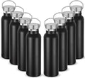 Neihepal 20 oz Insulated Water Bottles Bulk 8 Pack,Stainless Steel Double Wall Sport Bottle with Lid of Handle,Metal Reusable Flask with Cup Cap for School,Hikers,Gift (Black,Set of 8)