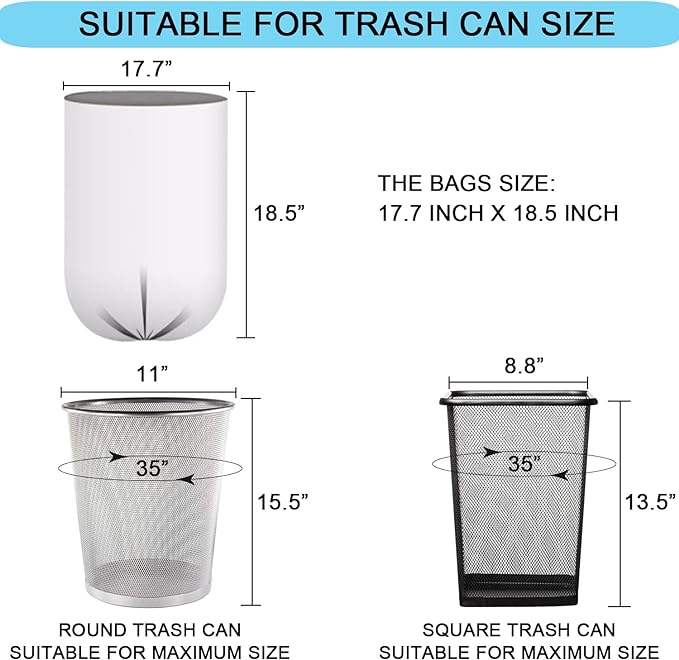 2 Gallon Small Plastic Trash Bags, 7.5 Liters Clear Wastebasket Liners Garbage Bags for Home, Office, Bathroom, 100 Counts