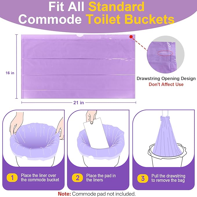 100 Commode Liners for Bedside Commode, Thickness Leakproof Disposable Portable Toilet Bags, Plant Scented Potty Liners, Potty Bags for Portable Toilet Fit All Standard Toilet Chair Bucket