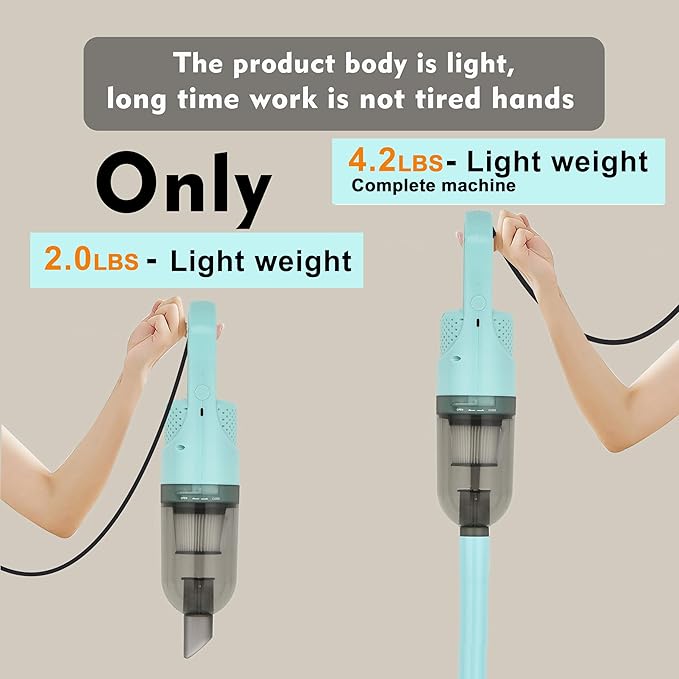 6-in-1 Lightweight Stick Vacuum Cleaner with 100W Powerful Motor, Mini Portable Household Handheld Vacuum Cleaner for Domestic Hard Floors, Carpets and Pet Hair(Green Corded)