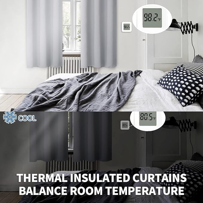 BGment Rod Pocket Blackout Curtains for Bedroom - Thermal Insulated Room Darkening Curtain for Living Room, 70 x 63 Inch, 2 Panels, Light Grey
