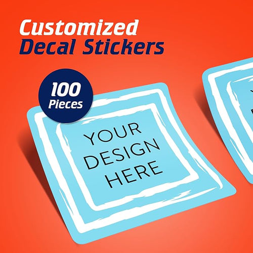 100 Custom Vinyl Stickers - Upload Your own Image, Text, Design, Logo - Personalized Logo Labels for Handmade, Packaging, Bottle, Jars, Candle, Brand Stickers (Blue Swirls, 2x2 Square)