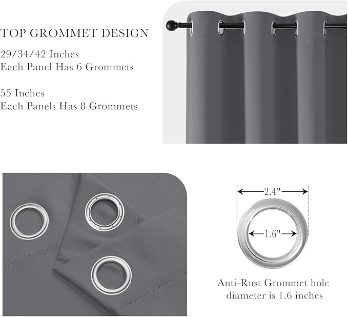 PONY DANCE Blackout Curtains for Bedroom 72 Inch Length 2 Panels Set, Privacy Thermal Insulated Room Darkening Grommet Drapes for Living Room Window, W34 x L72 Inch, Grey