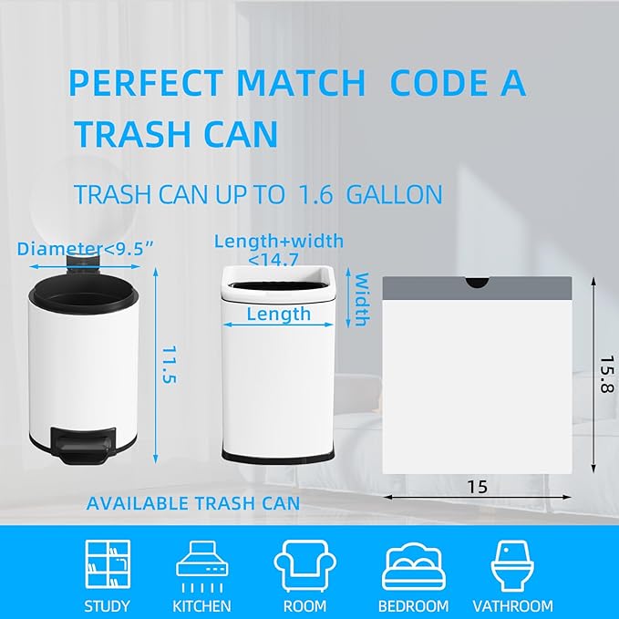120 Counts 1.6 Gallon Mini Drawstring Trash Bags, Small Garbage Bags by KSSKSS, Code a fit 4.5-8 Liter, 1.2-2 Gal, White Trash Bin Liners for Home Office Kitchen Bathroom Bedroom