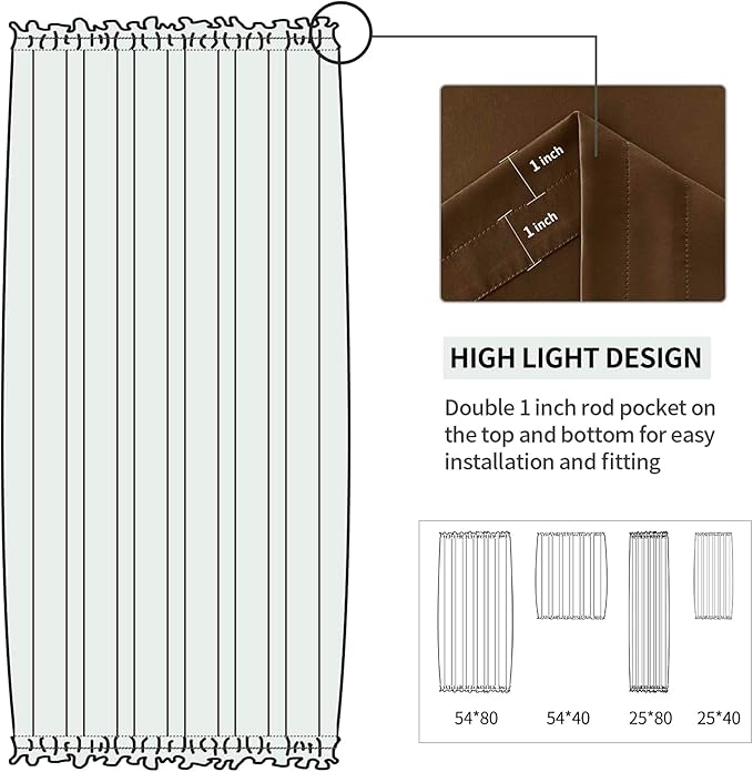 DWCN French Door Curtains – Rod Pocket Thermal Blackout Curtain for Doors with Glass Window, Kitchen and Patio Doors for Privacy, 54 X 80 Inches Long, 1 Curtain Panel with Tieback, Brown