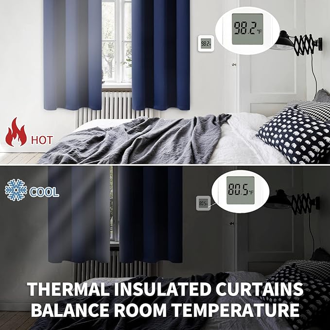 BGment Short Curtains Blackout 36 Inches Length - Rod Pocket Thermal Insulated Room Darkening Window Drapes for Kitchen Bedroom Bathroom, Navy Blue, 2 Panels, 42 x 36 Inch