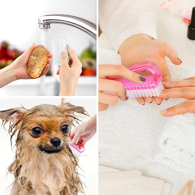 Handle Grip Nail Brush, Hand Fingernail Brush Cleaner Scrubbing Kit Pedicure for Toes and Nails Men Women (4 Pack)