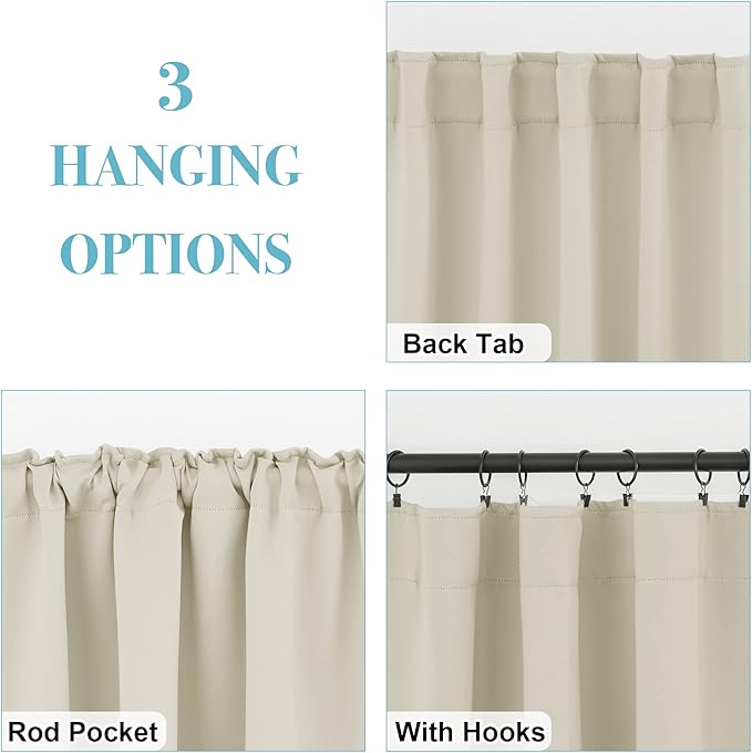 RYB HOME Blackout Curtains for Living Room Thermal Insulated Privacy Solar Drapes for Kids Bedroom Cafe Bathroom, 42 inch Width x 45 inch Length, Beige, 2 Panels
