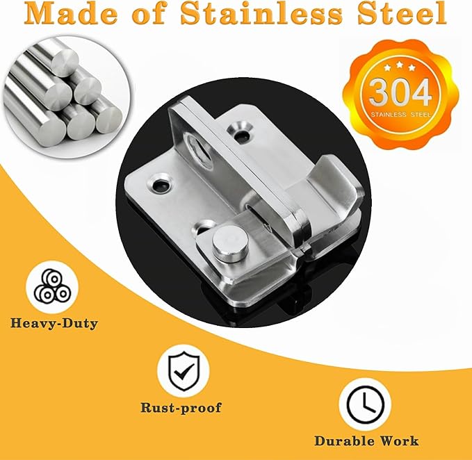 Alise Flip Latch,Gate Latches Safety Door Lock Catch for Barn Cabinet Pet Cage Wood Fence Bathroom Garage Window,SUS304 Stainless Steel Gate Hardware Locks,Brushed Nickel MS3006R-304-LS