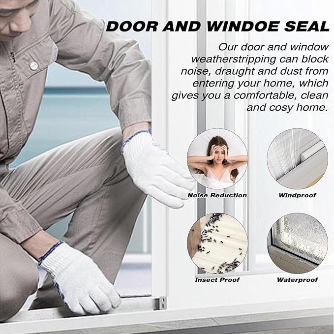 2Pcs×196" Wedge Weather Stripping Door Seal Strip for Door Frame & Window,Self Adhesive Window Insulation Draft Stopper Seal for Winter,Gray Foam Door Gap Filler for Soundproofing Light Blocker,Brown