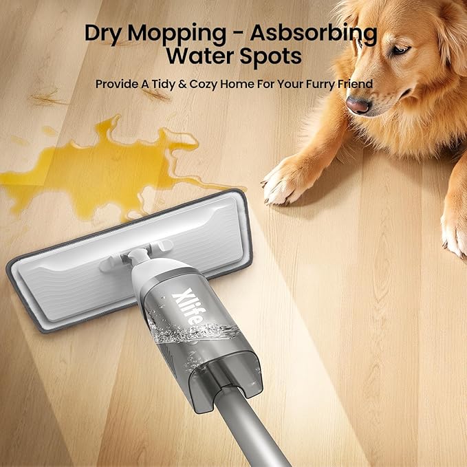 Spray Mops for Floor Cleaning, Xlife Microfiber Dust Mop with 3 Washable Pads Mop with Sprayer Wood Mops Commercial Home Use for Wood Hardwood Laminate Ceramic Tiles Floor-Gray (No Cleaner)