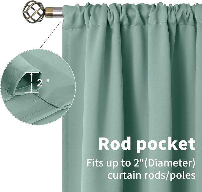 BGment Sage Green Curtains 36 Inch Length for Kitchen Window Over Sink - Small Half Window Drapes with Rod Pocket Privacy Protection for Cafe Bathroom, 34 x 36 Inch, 2 Panels