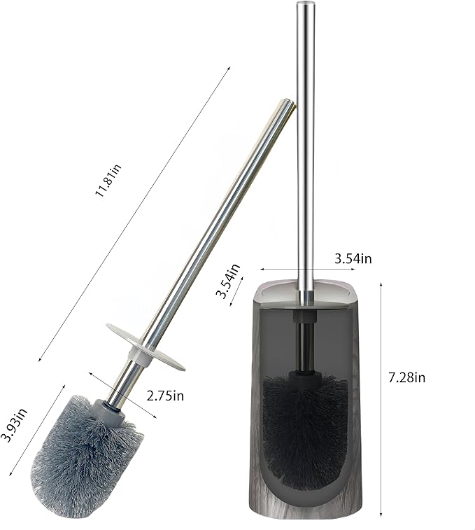 Marble Colored Toilet Brush and Holder Set,Stainless Steel Long Handle and Marble Colored Base for Bathroom Deep Cleaning，Space Saving for Storage，Drip-Proof，White