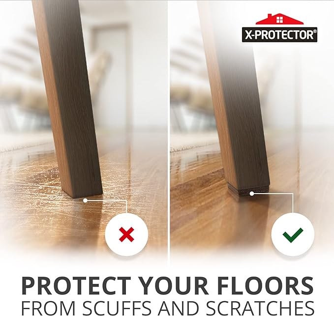 24 Heavy-Duty Felt Furniture Pads 1” 1/4” Thick X-Protector! Square Felt Pads for Furniture Feet - The Best Felt Floor Protectors for Furniture to Prevent Scratches. Protect Your Hard Floor! (Brown)