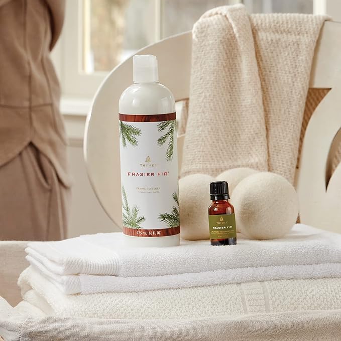 Thymes Wool Dryer Balls Set – Includes 3 Wool Laundry Balls + 1 Scented Laundry Fragrance Oil for Dryer – Eliminate Wrinkles, Static & Lint (Frasier Fir, 0.5 fl oz)