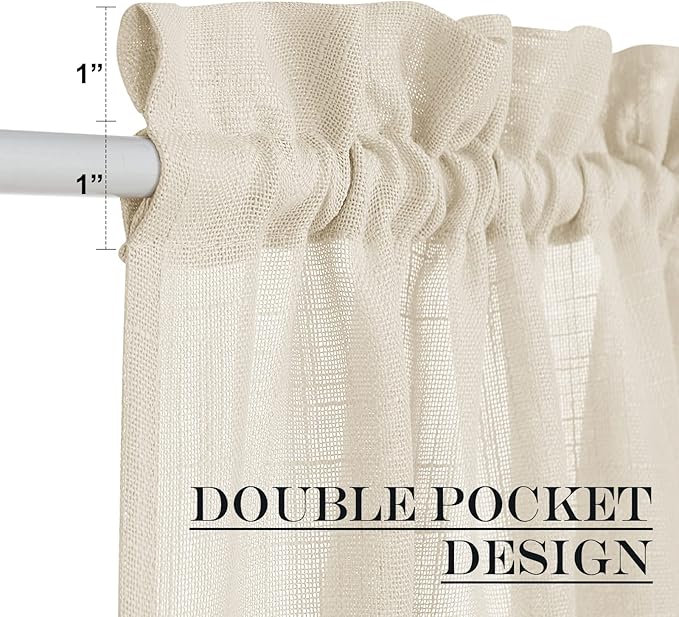 NICETOWN Semi Sheer French Door Sidelight Curtains 80 Inches Long, Elegant Light Flitering Front Door Shade for Bedroom Privacy Back Covering with Tieback, 1 Panel, 36 inches Wide, Beige