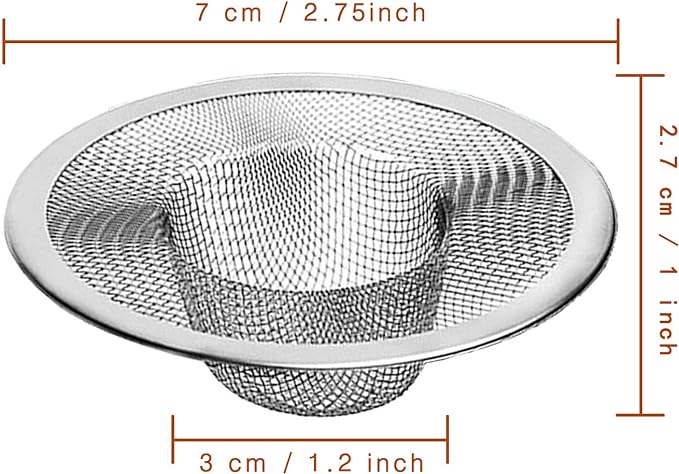 2pcs Heavy Duty Stainless Steel Slop Basket Filter Trap, 2.75" Top / 1" Mesh Metal Sink Strainer, Perfect for Kitchen Sink/Bathroom Bathtub Wash Basin Floor Shower Drain Balcony Drain Hole, Utility