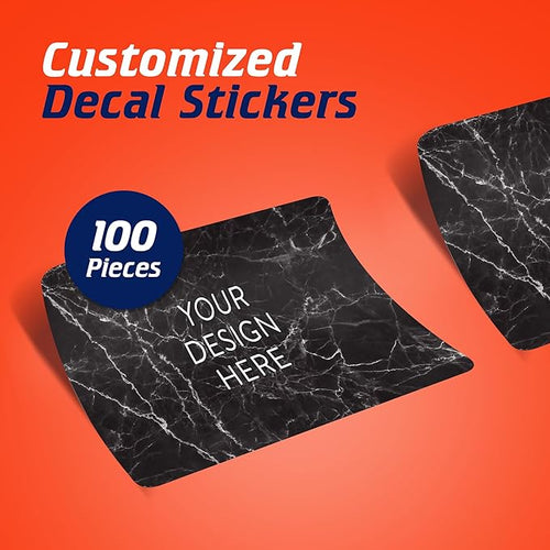 100 Custom Vinyl Stickers - Upload Your own Image, Text, Design, Logo - Personalized Logo Labels for Handmade, Packaging, Bottle, Jars, Candle, Brand Stickers (Black Marble, 3x2)
